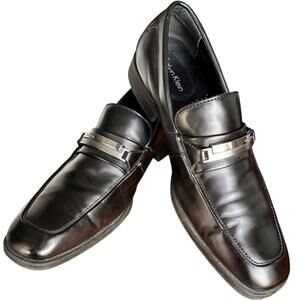 Calvin Klein Mens Dress Shoes 10.5 Black‎ Leather Loafers Slip-on Work Business